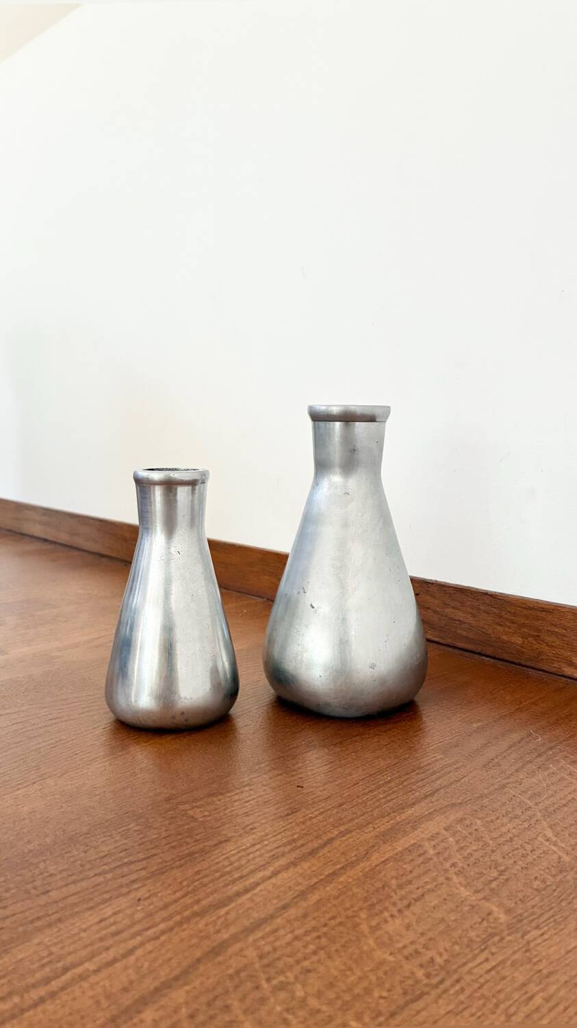 Vintage pair of chrome vases from the 1970s.
