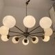 White Brass Opaline Glass Sputnik Chandelier 10 lights