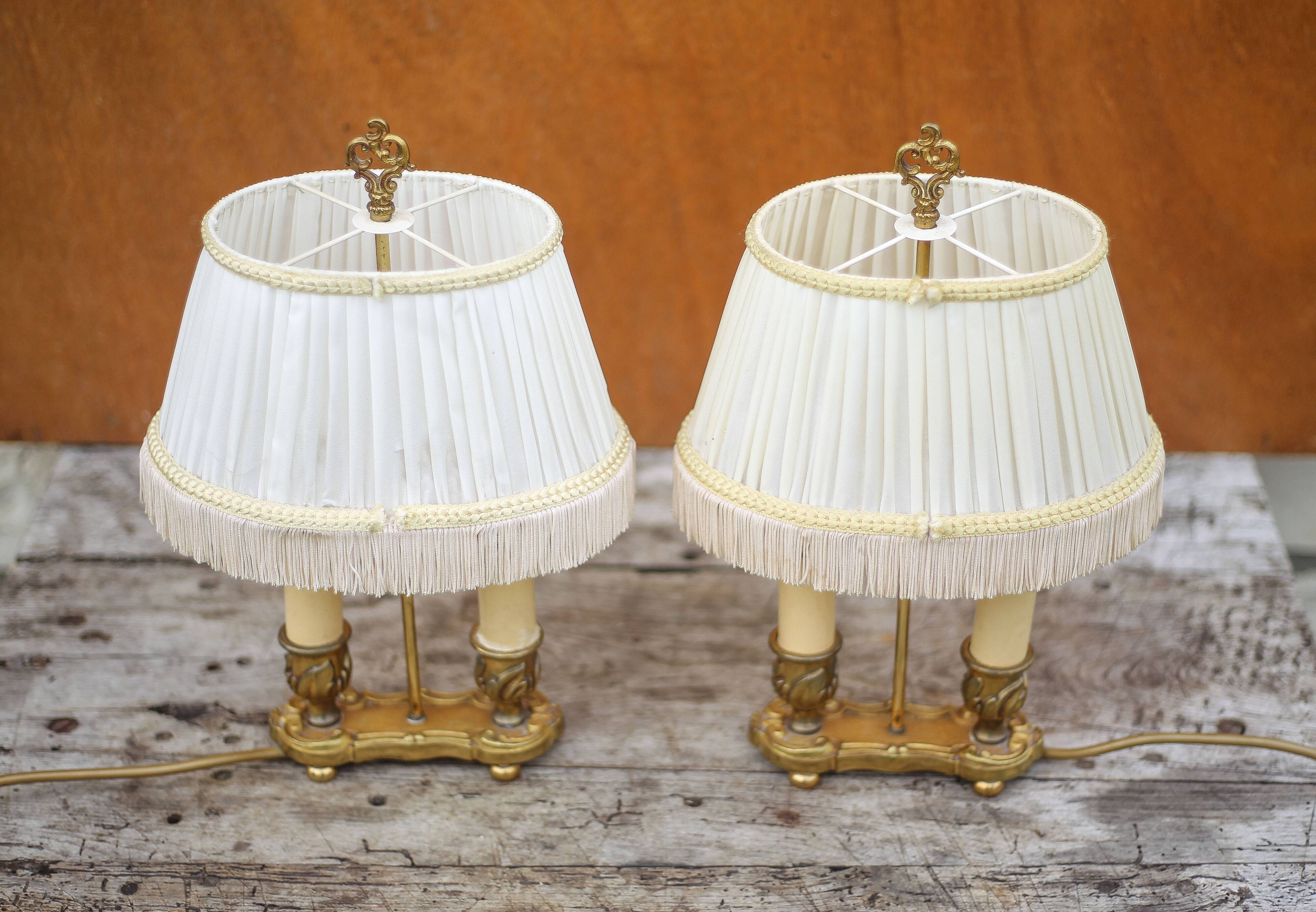 Pair of Bouillotte lamps Lucien Gau Paris, bronze lamp, bedside lamp