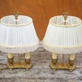 Pair of Bouillotte lamps Lucien Gau Paris, bronze lamp, bedside lamp