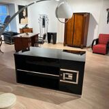 Art Deco Desk in Black Lacquer, Walnut & Metal, France, 1930s-1940s