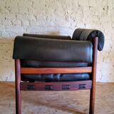 Armchair with vintage ottoman in black leather by Sven Ellekaer for Coja, 1970