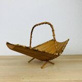 Vintage rattan fruit basket, folding