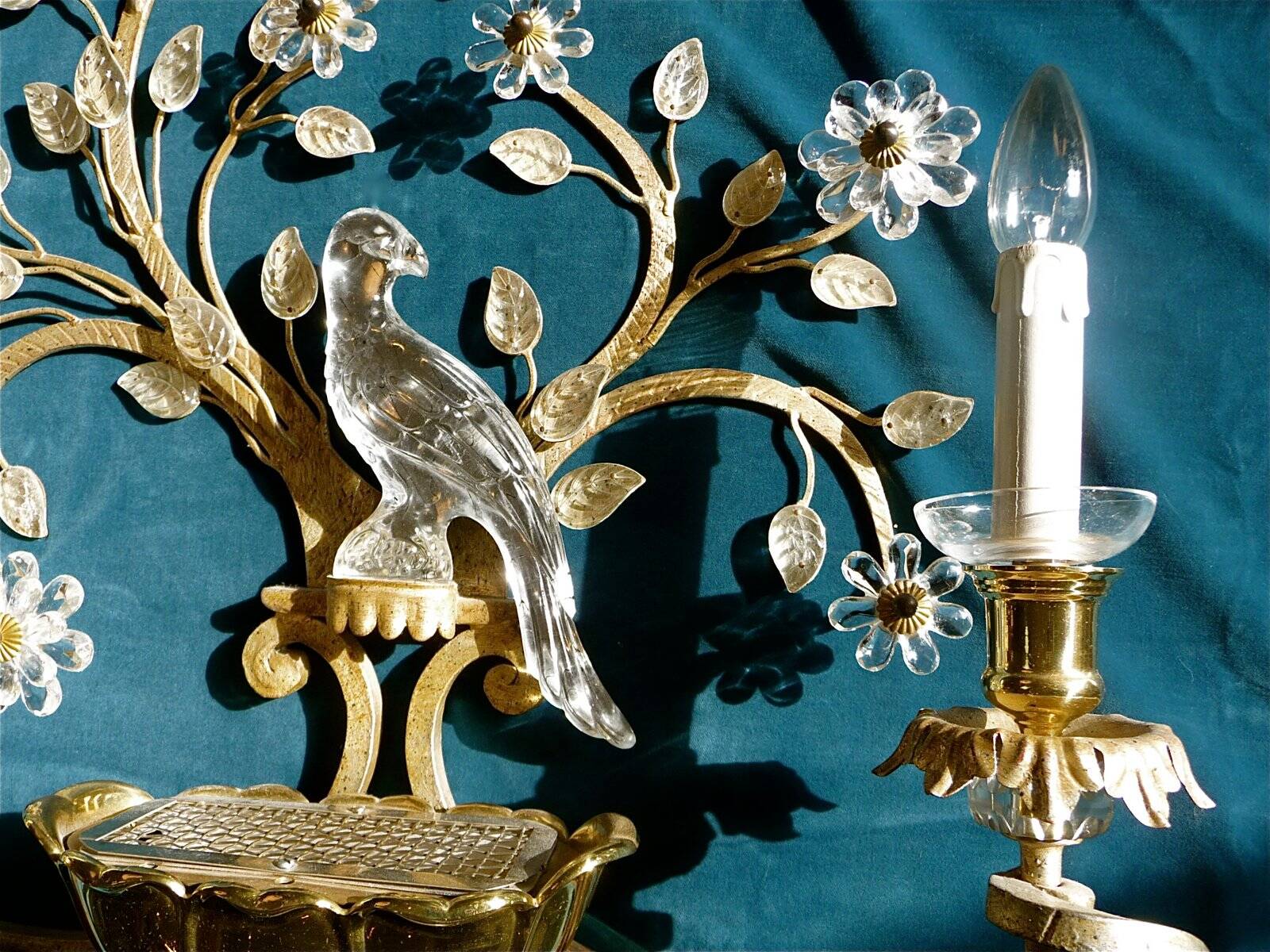 Large Italian gilt metal and crystal glass sconces from Banci Firenze, 1960s, set of 2