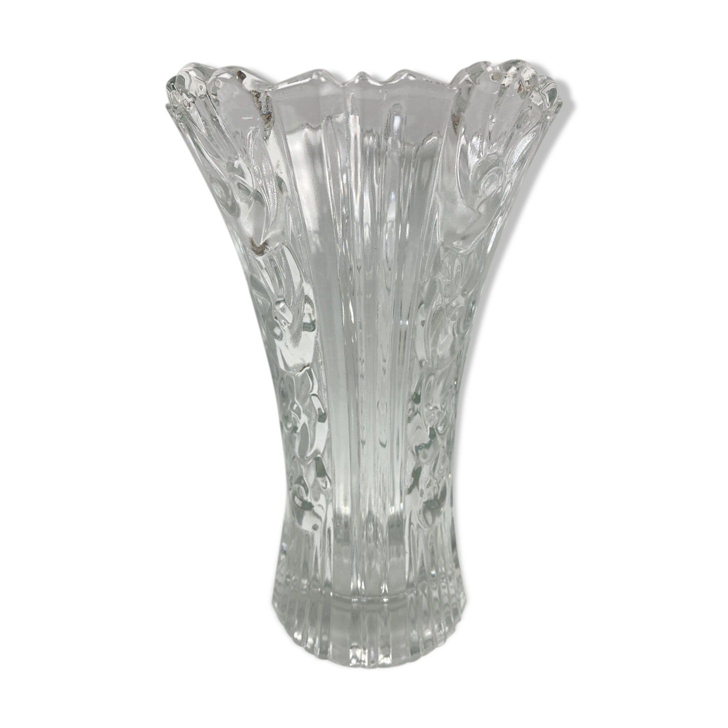 Vase en verre épais Italy motifs stries et fleurs 20cm Selency