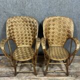 D'après "Le Corbusier" : paire de Fauteuils en rotin fabriqué à la main pour Pascal Raffier