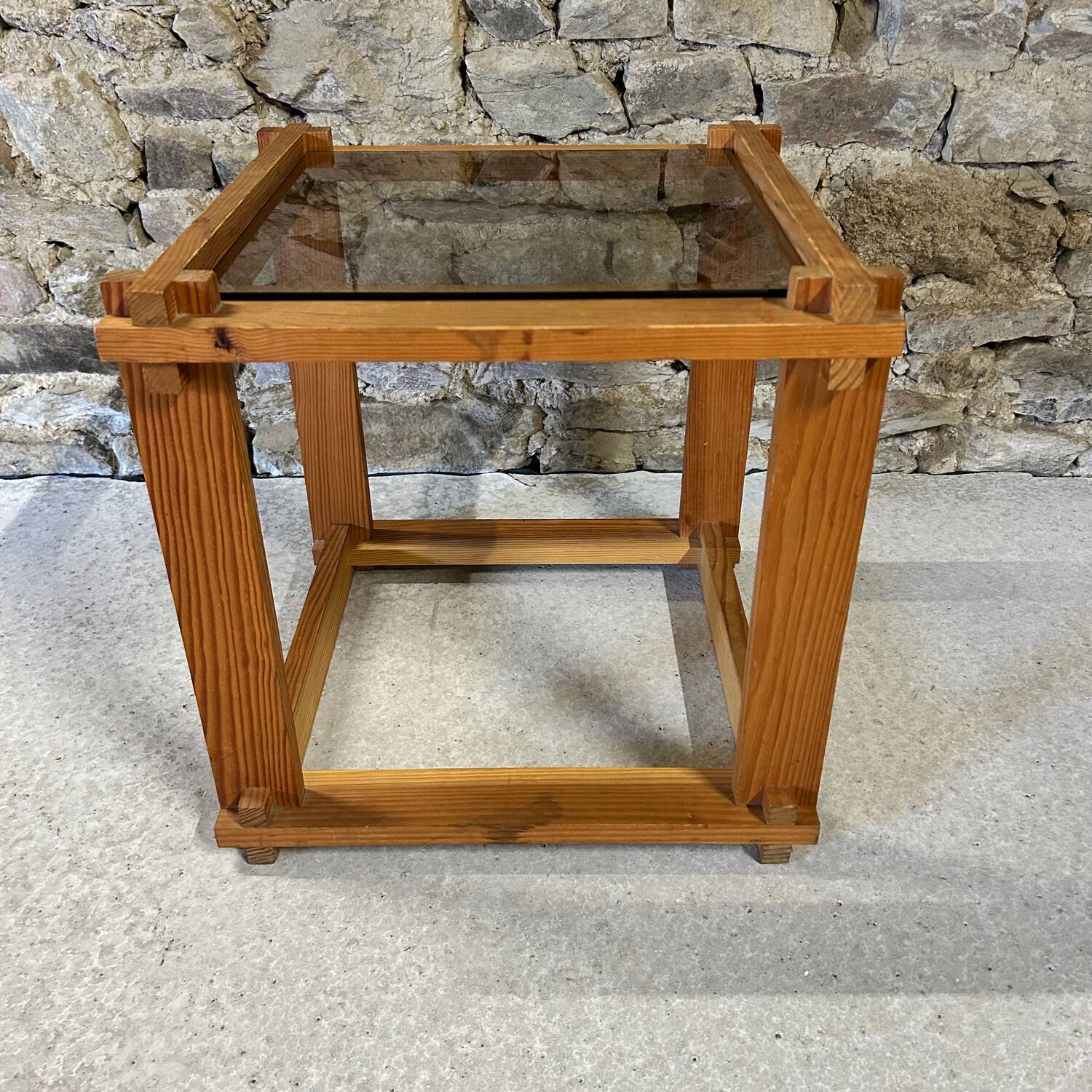 Pine and smoked glass coffee table 1970