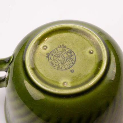 Set of 4 green porcelain cups and milk jug by Boch.