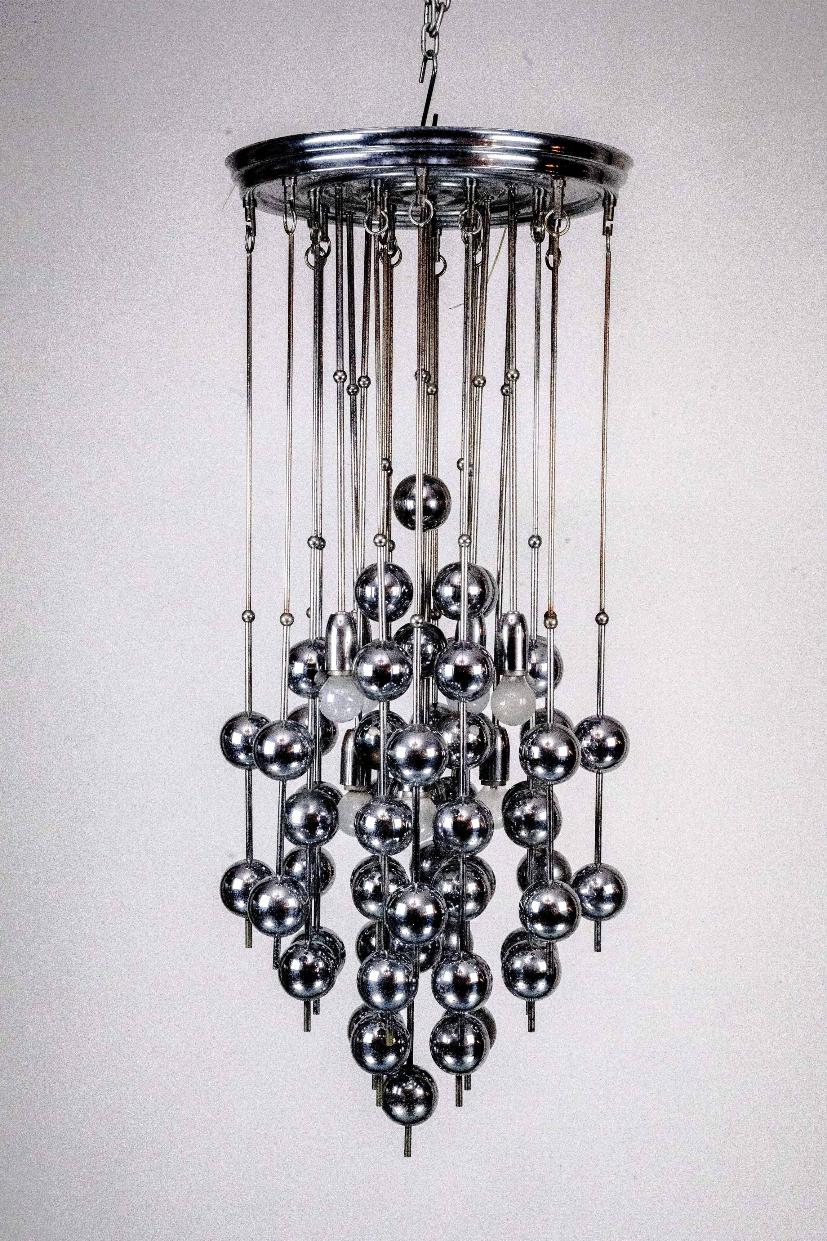 Italian Chrome Chandelier with Spherical Elements, 1970s