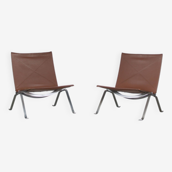 Pair of PK22 Chairs by Poul Kjaerholm for Fritz Hansen, Denmark 1980