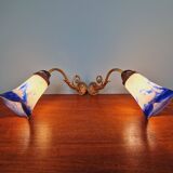 Pair of wall lights in bronze and marmoreal glass