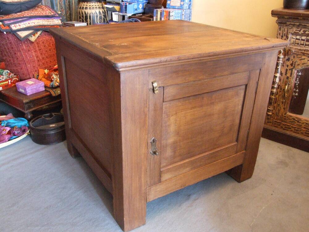 Deep vintage teak wooden chest old Tijori