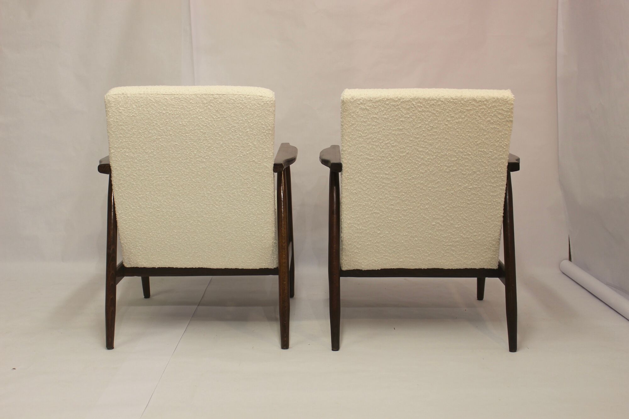 Pair of armchairs Henryk Lis 300-190 years 1970 fabric white buckle.