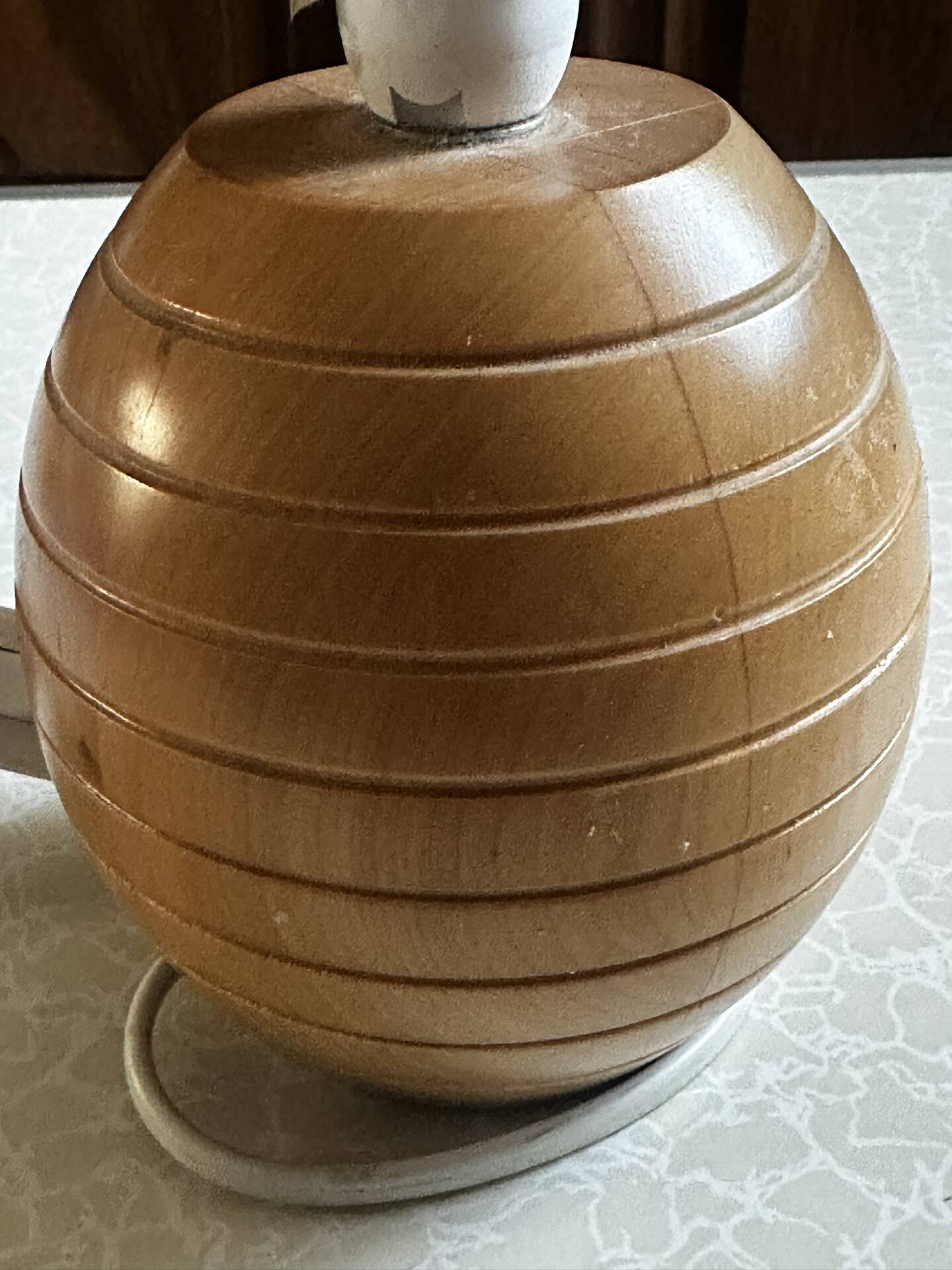 Turned and grooved wooden lamp base – 1980s