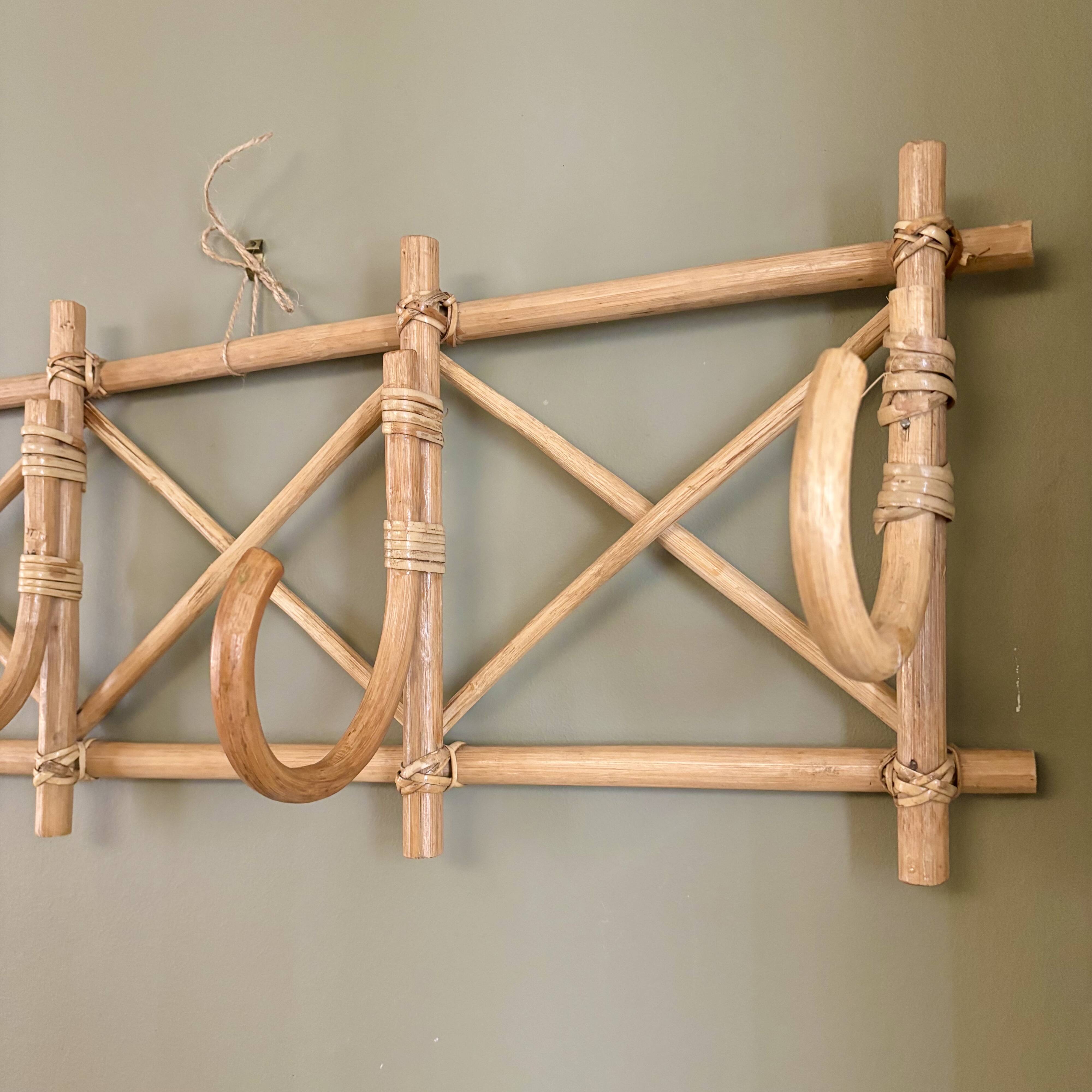 Vintage rattan wall coat rack