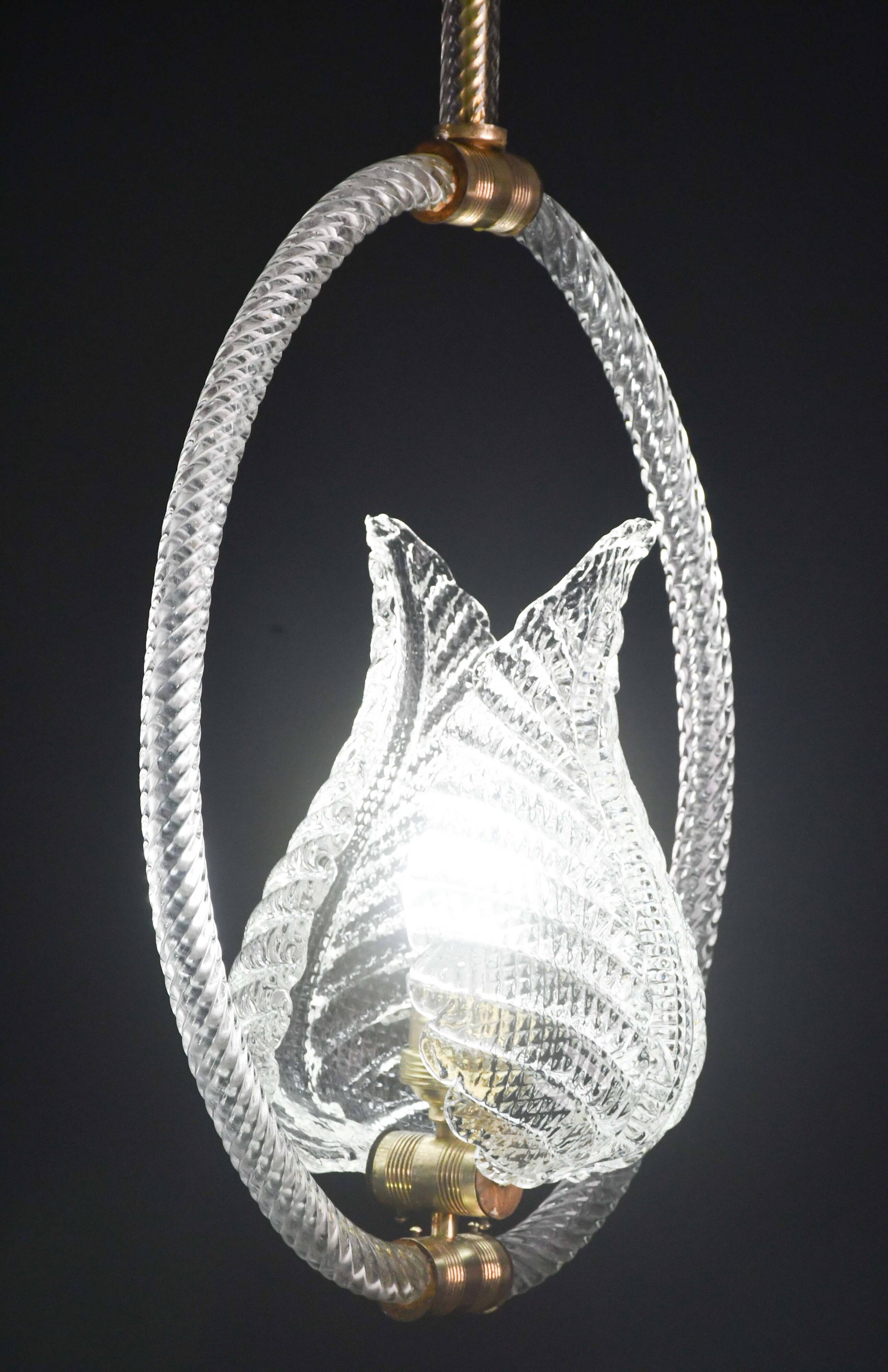 Charming Transparent Art Decò Barovier e Toso Pendant Light Murano Glass, 1940s