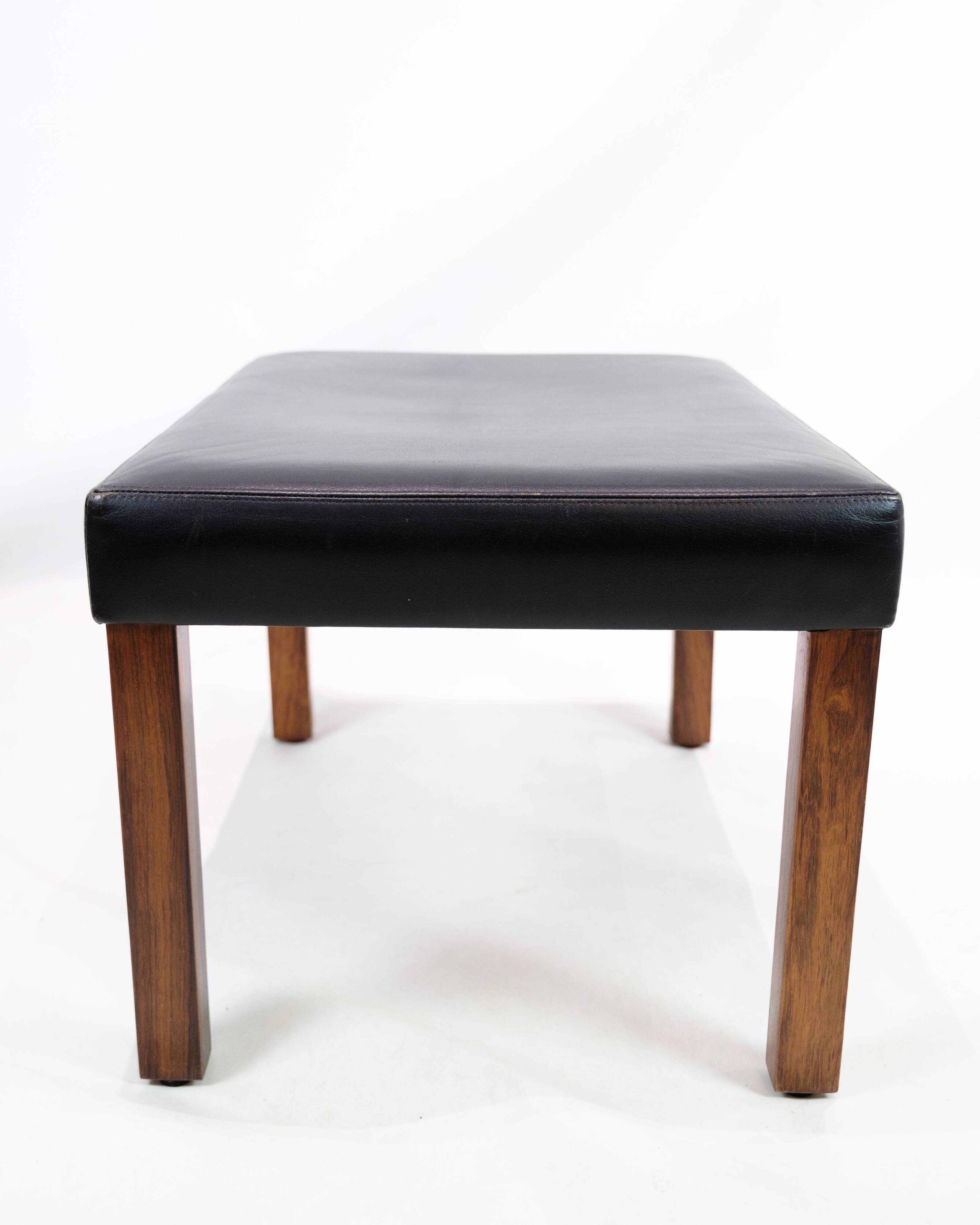 Stool Made In Black Leather & Rosewood Legs, Danish Design From 1960s