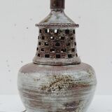 Vintage lamp foot in openwork ceramic email brown gray signed