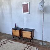 Paire de tables de nuit table de chevet vintage pieds compas