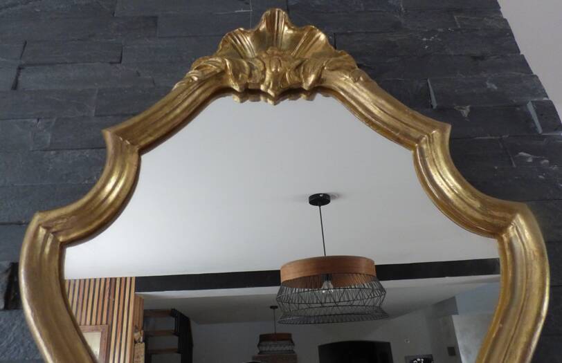 Louis XV style mirror guaranteed with water-gilded wood and gold leaf