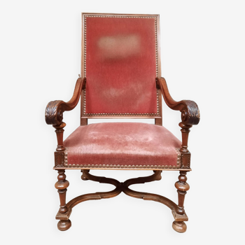 Large Louis XIV style upholstered armchair