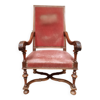 Large Louis XIV style upholstered armchair