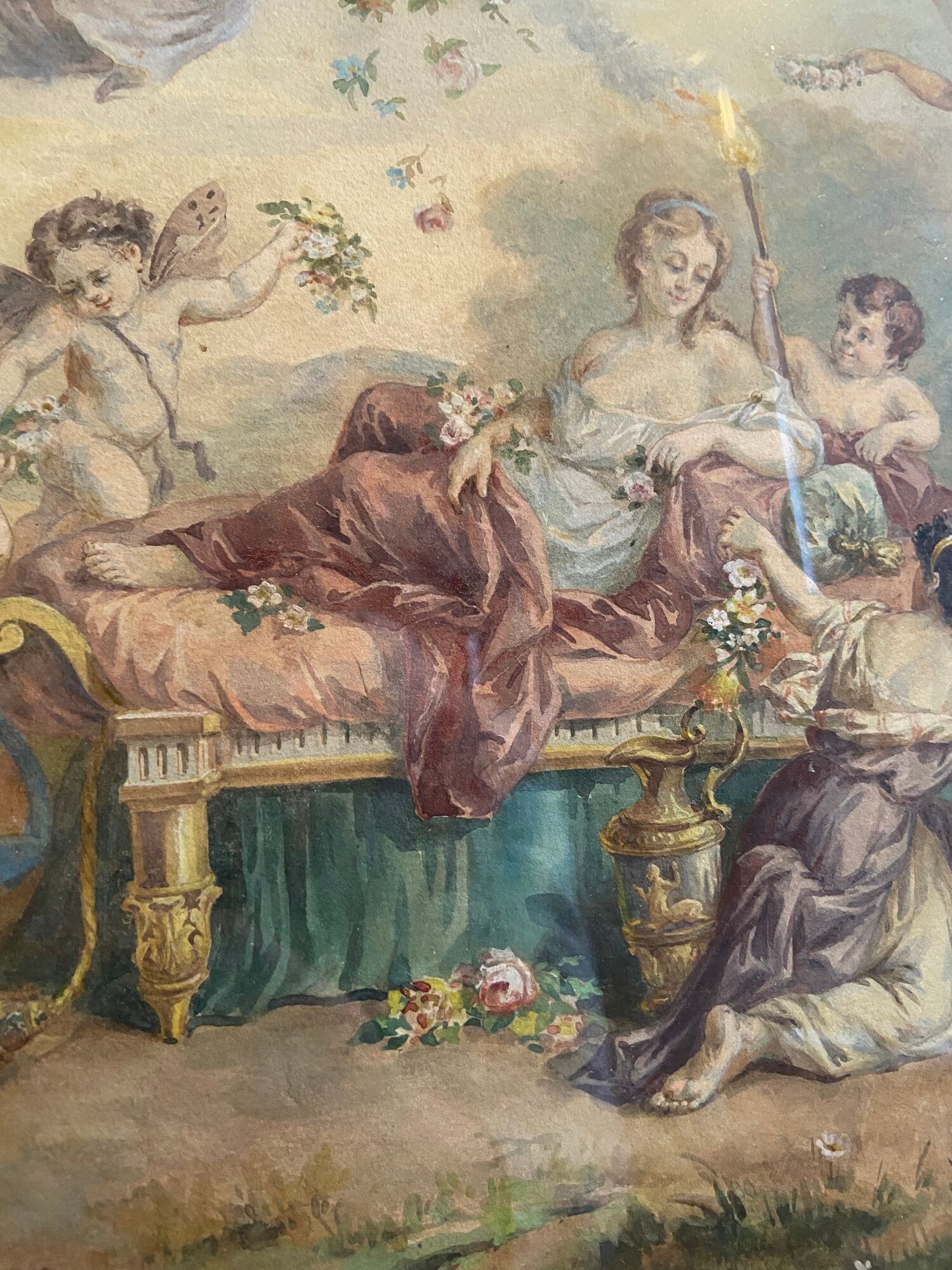 Watercolor painting XIXth Century antique decoration signed M.Censier