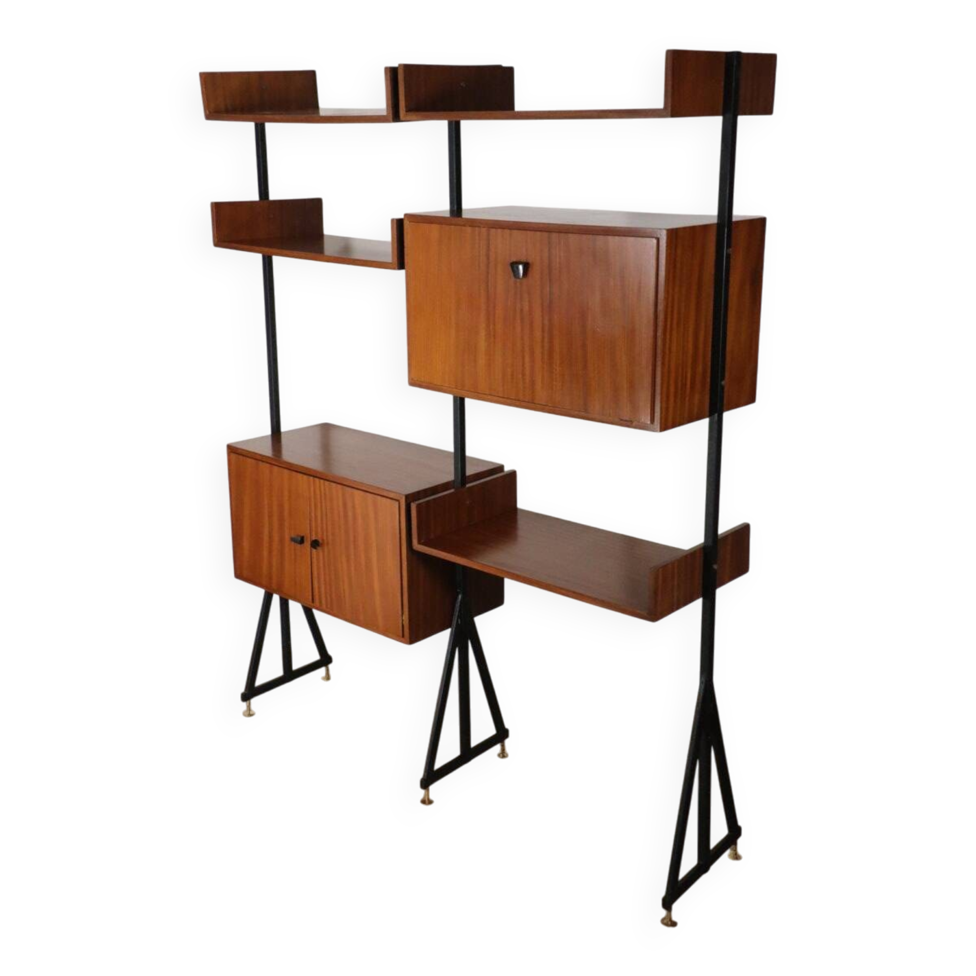 Vintage modular bookcase in wood and metal, Italy, 1960