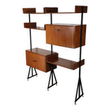 Vintage modular bookcase in wood and metal, Italy, 1960