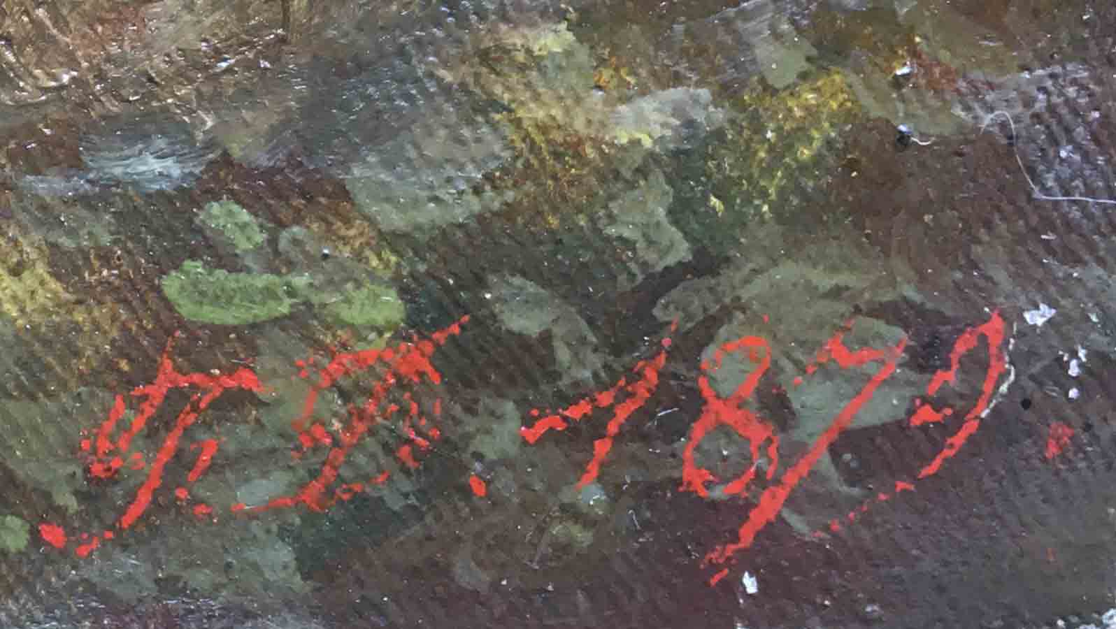 Painting Animated Mediterranean landscape at the monastery 1879 signed F.D.