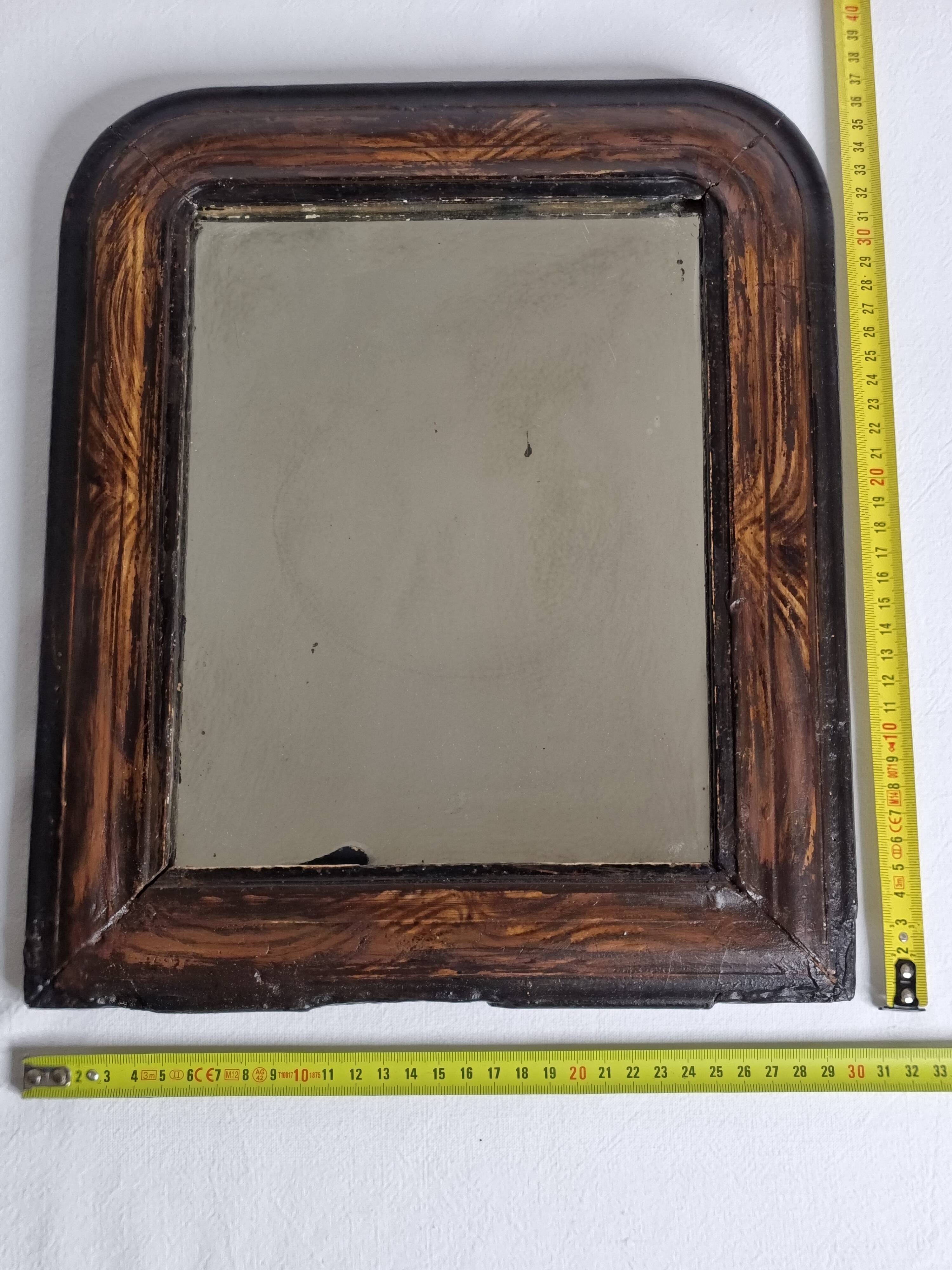 Antique Louis-Philippe mirror, painted wood imitation wood, 30 x 37 cm, 19th century