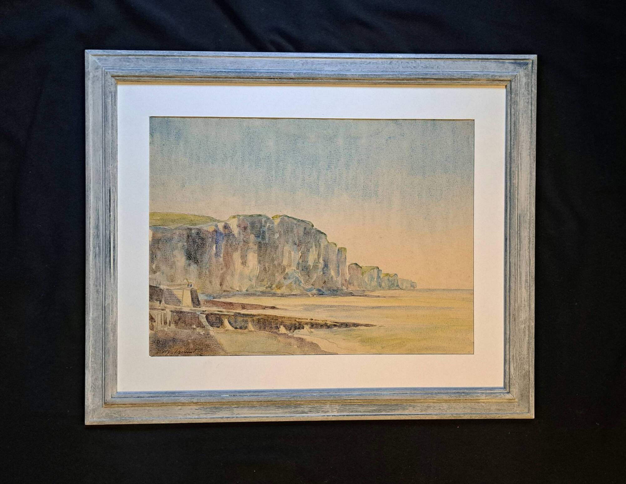 Impressionist painting, watercolour signed Henri TRIBOUT, Norman seascape, 20th century.