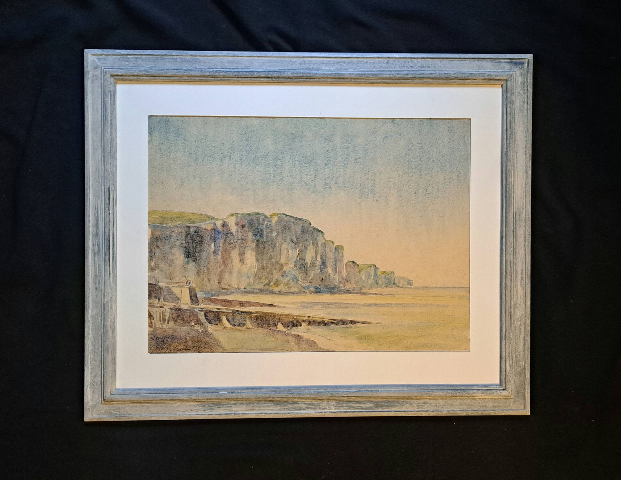 Impressionist painting, watercolour signed Henri TRIBOUT, Norman seascape, 20th century.