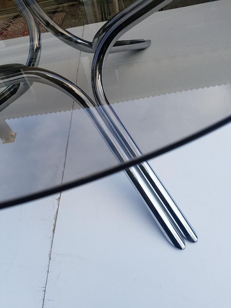 Chrome design coffee table and smoky glass 70s