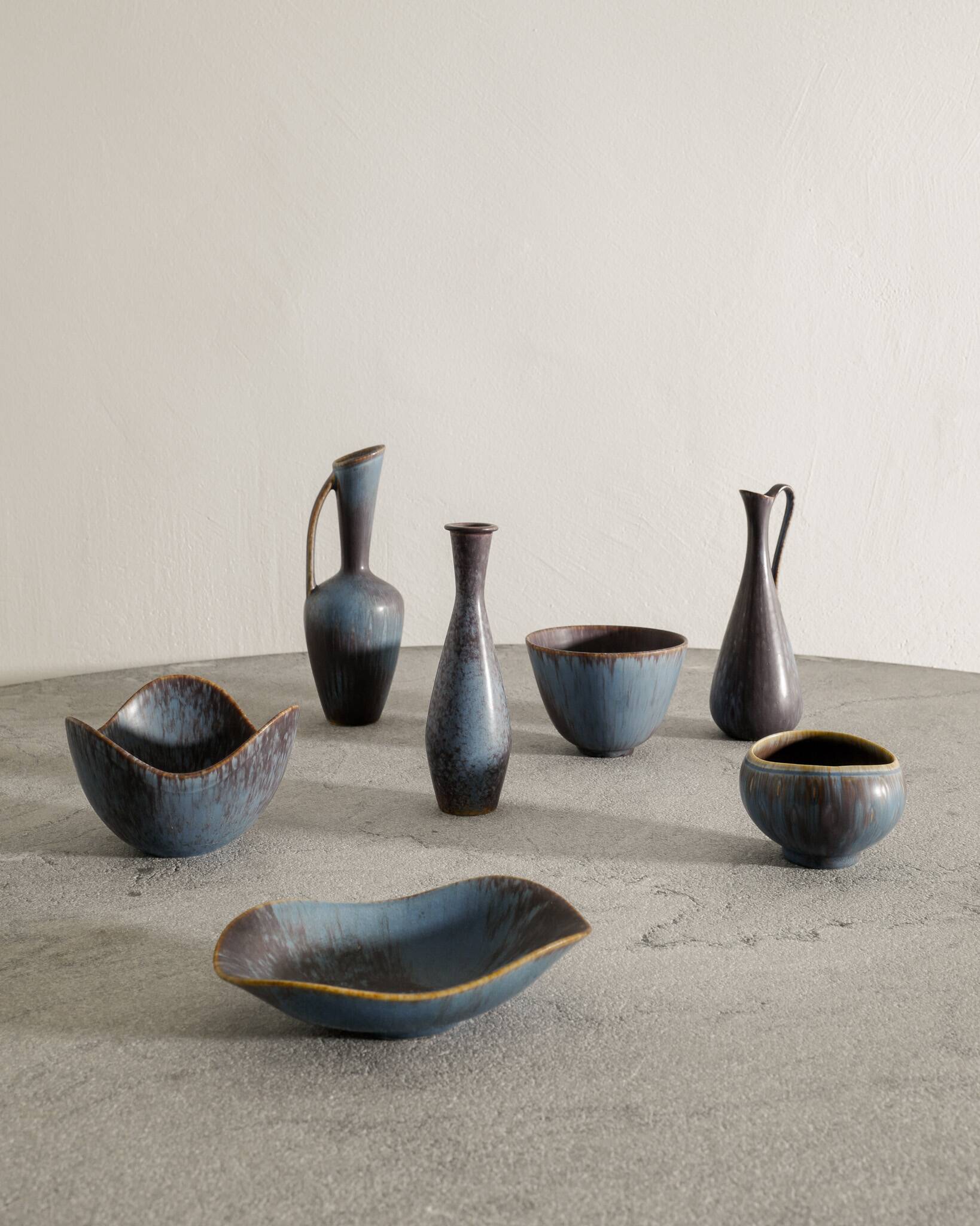 Set of Vintage Swedish Mid Century Blue Ceramics by Gunnar Nylund, 1950s