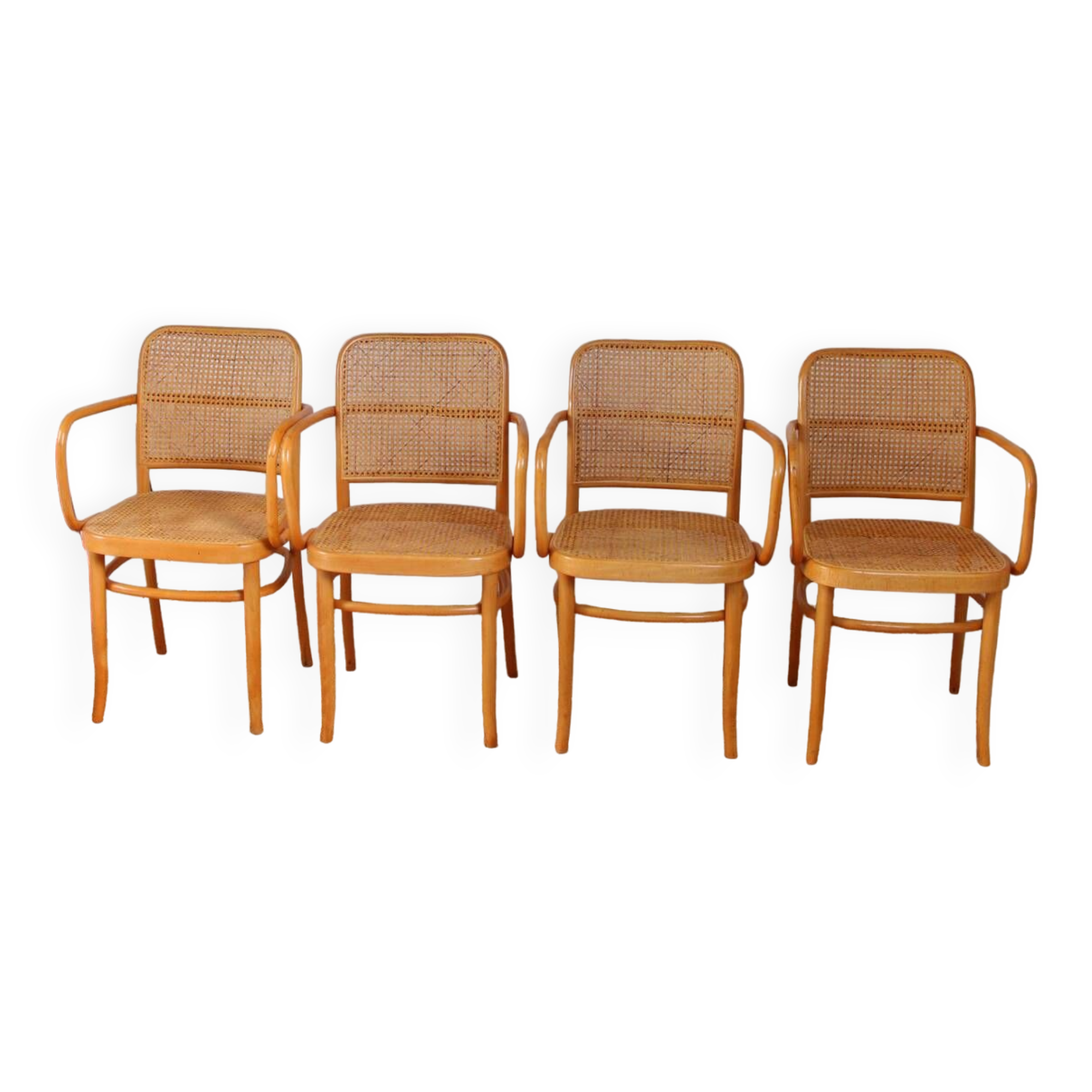 Set of 4 wooden and cane chairs model Prague 811 by Josef Hoffmann