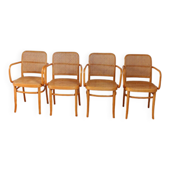 Set of 4 wooden and cane chairs model Prague 811 by Josef Hoffmann