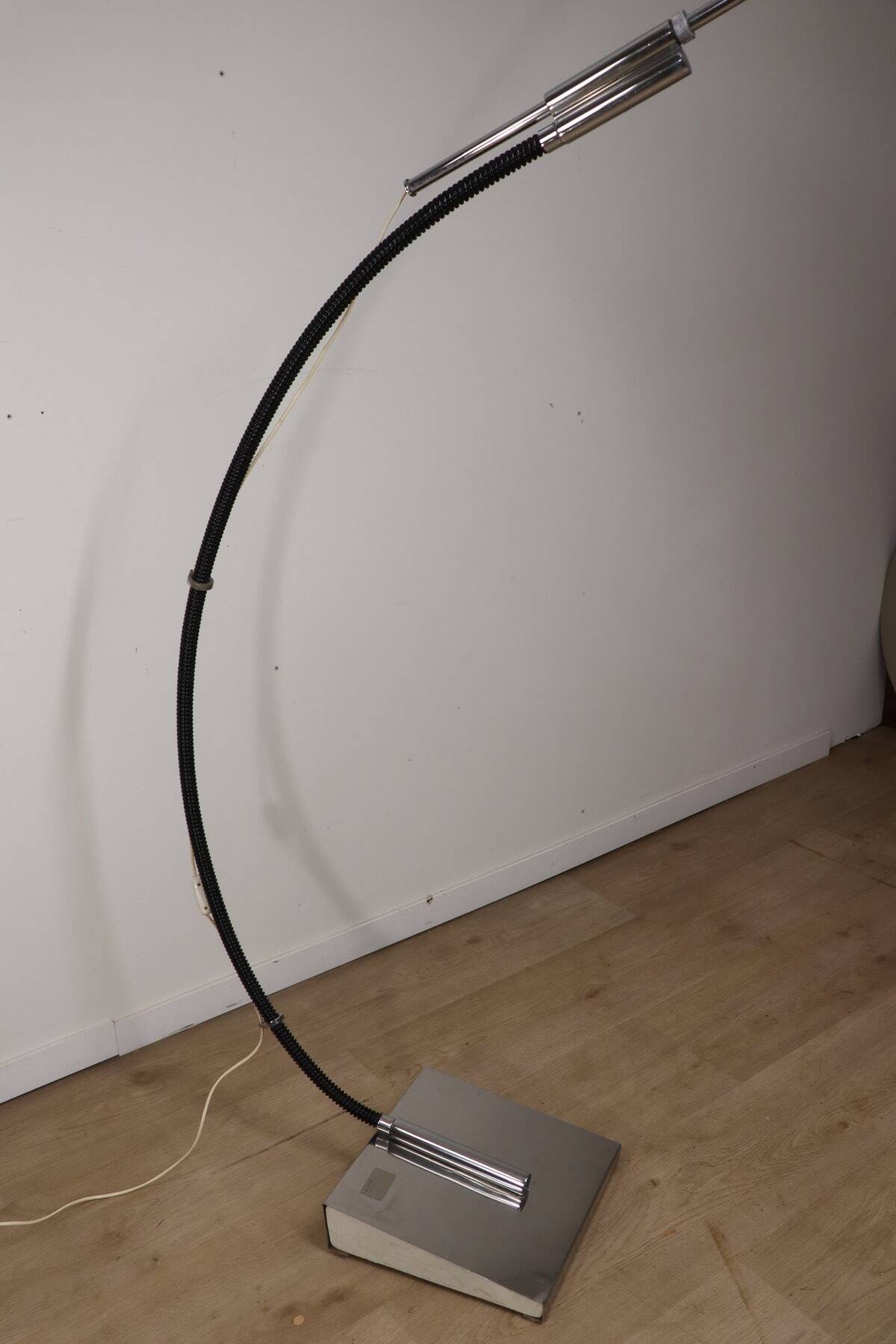 Vintage arc floor lamp with a chrome metal balance, 1970.