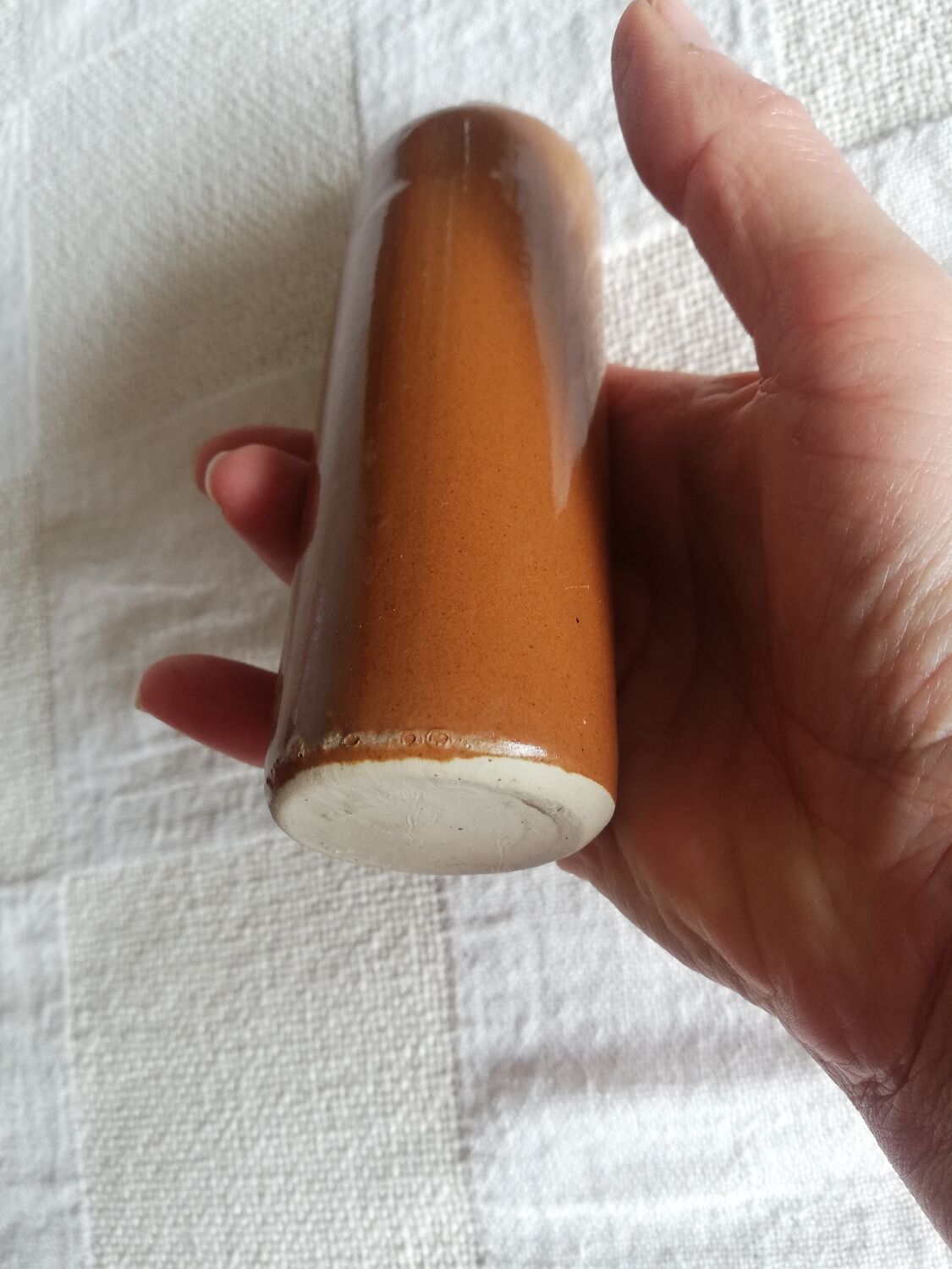 Small brown ceramic stoneware soliflore vase