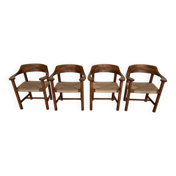 Rainer Daumiller Dining Chairs in Pine and New Paper Cord, 1970s