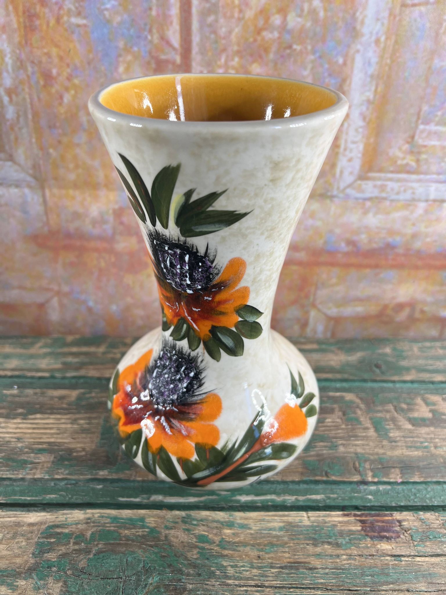 Vase vintage en céramique signé Roy – Décor Main – Années 60/70