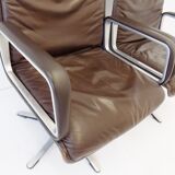 Wilkhahn Delta Highback set of 2 brown leather armchairs by Delta Design