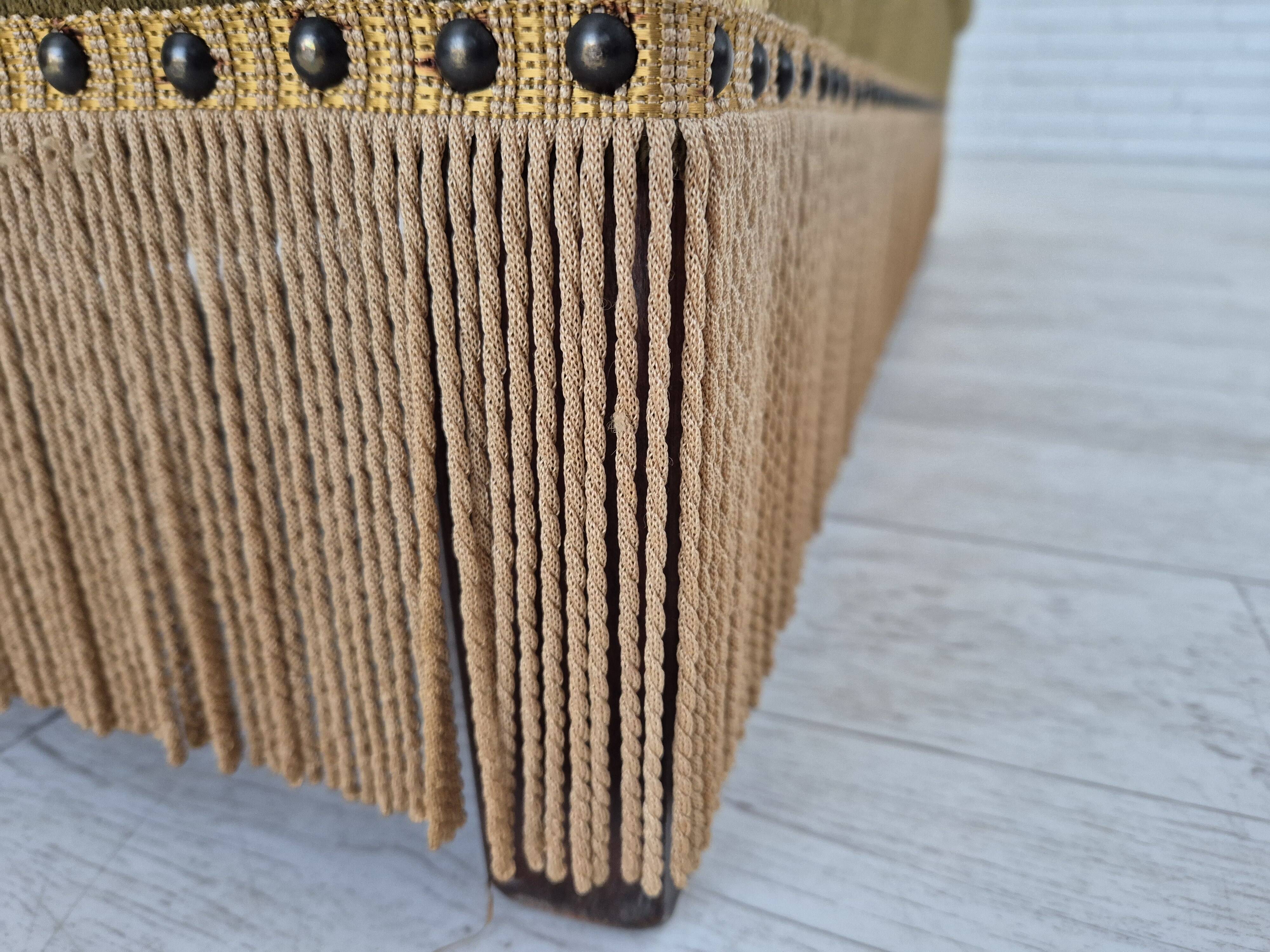 1960s, Danish velour 2 seater drop arm sofa, wool, original condition.