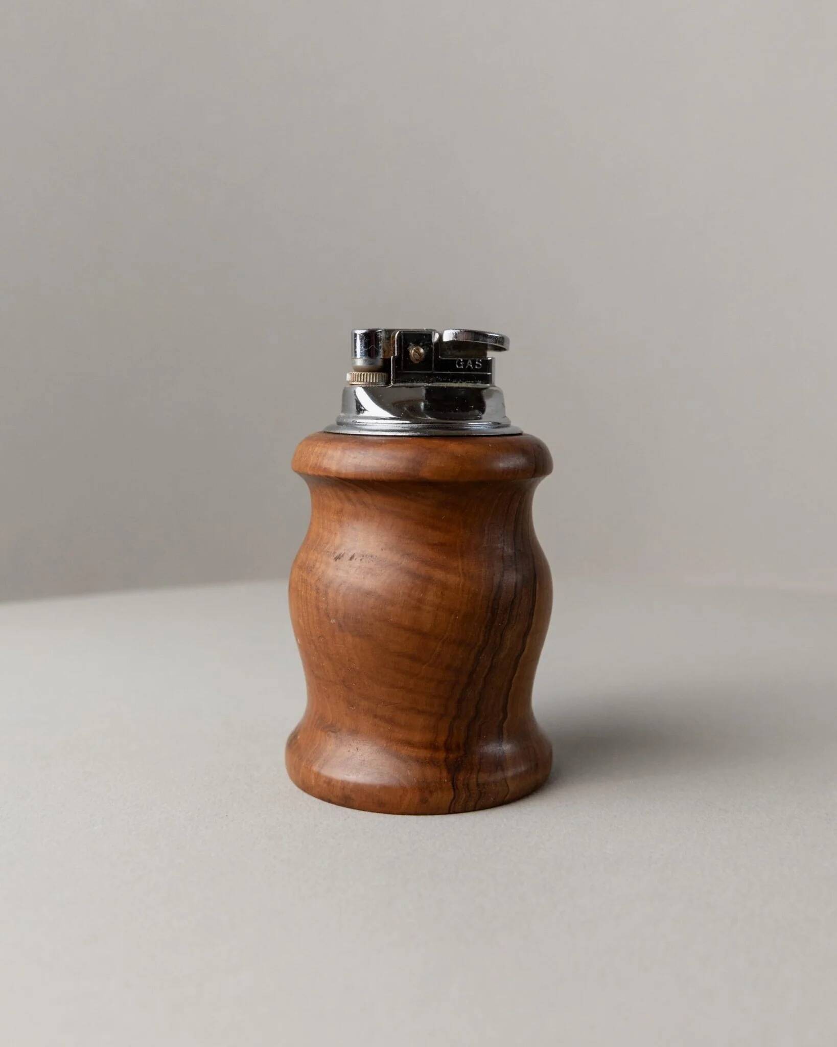 Brown Wood Vintage Lighter with Curved Italian Design, 1960s Table Accessory - Refined Gift