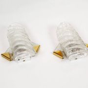 Large pair of 1970s Murano glass and brass wall sconces by Hillebrand
