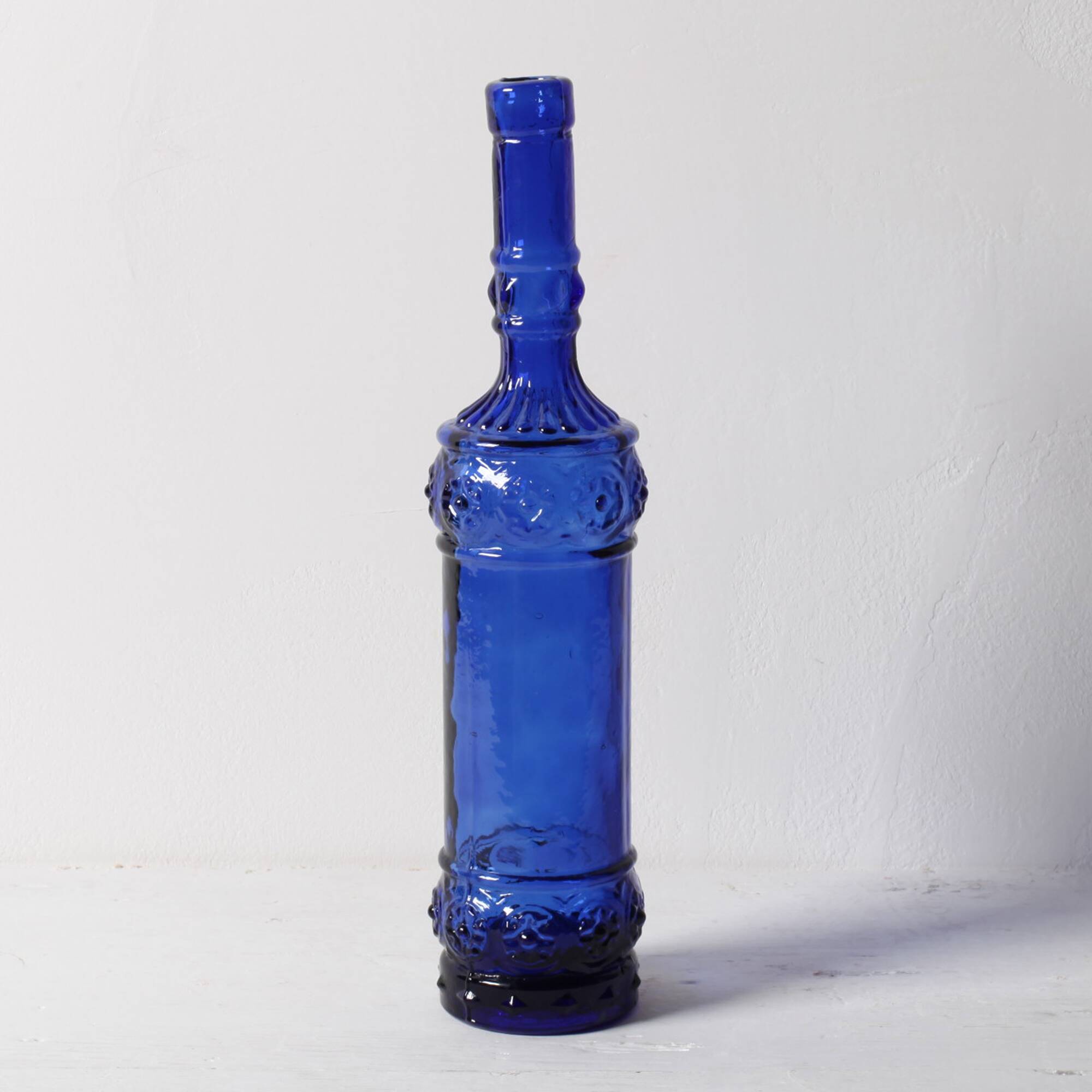 Bouteille décorative en verre bleu cobalt avec bouchon en liège / Espagne / Années 1990