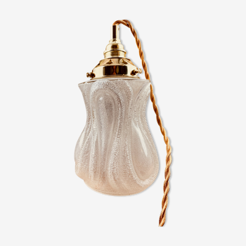 Lampe baladeuse abat-jour verre moulé blanc et paillettes - années 80