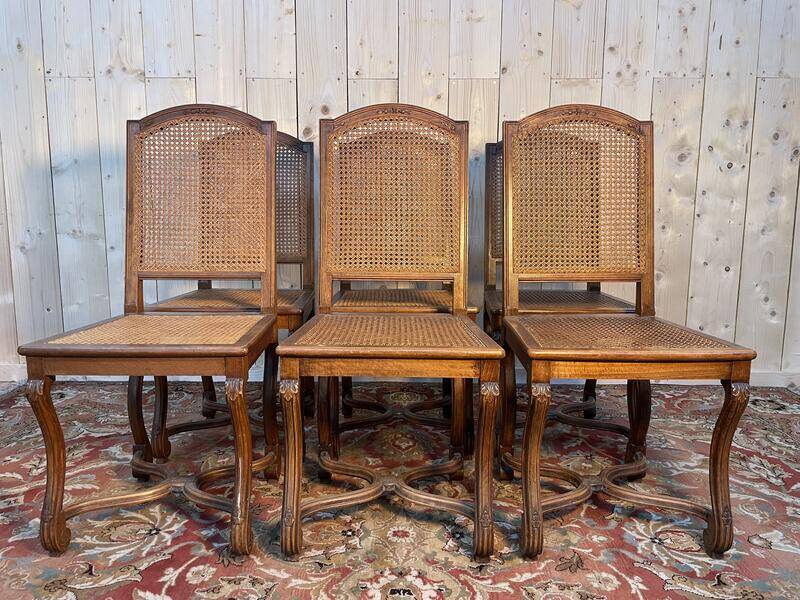 Suite de 6 chaises style Louis XIV en cannage