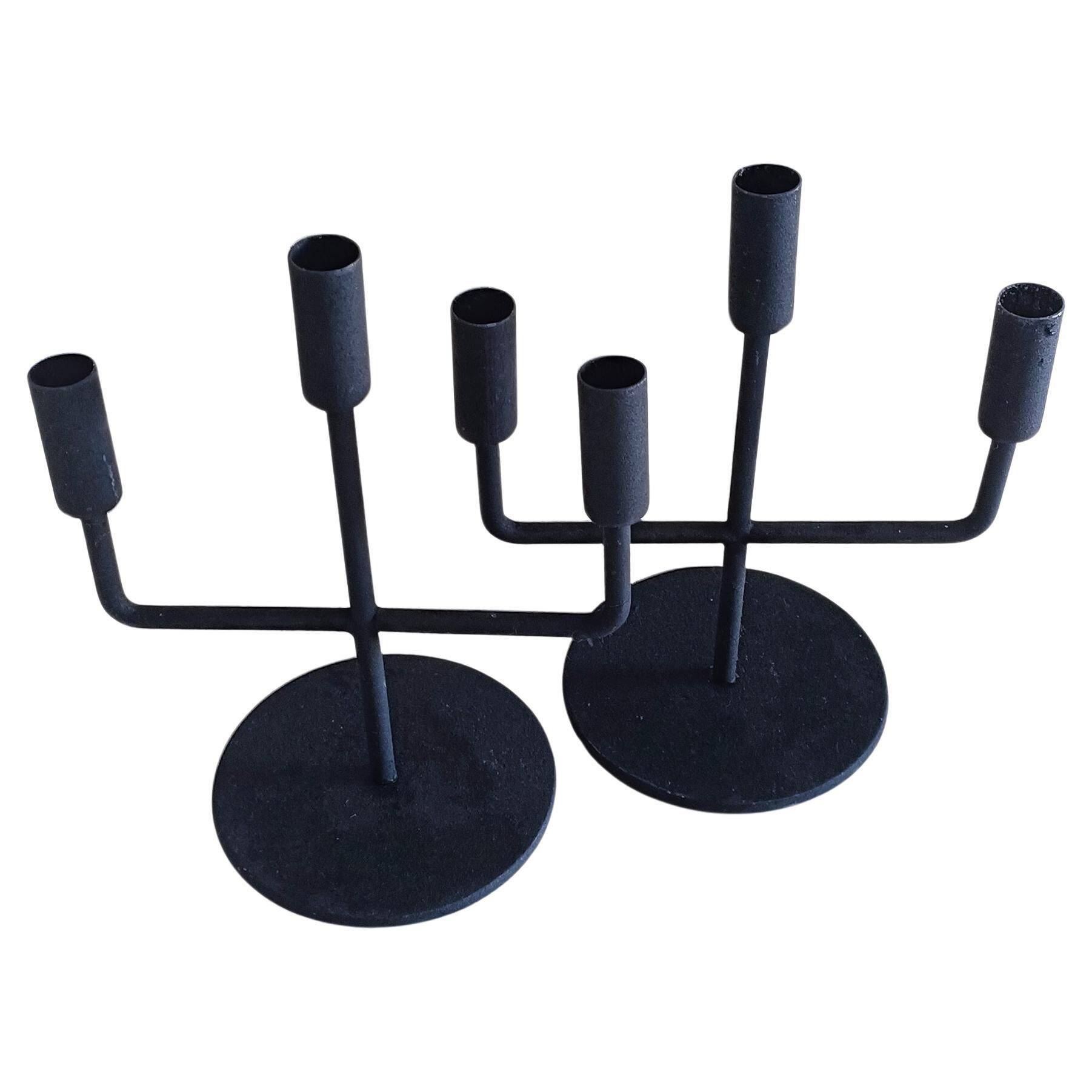 Midcentury Brutalist Forged Iron Candelabra Pair, Germany, 1950s
