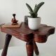 Brutalist Spanish tripod stool in solid carved wood.